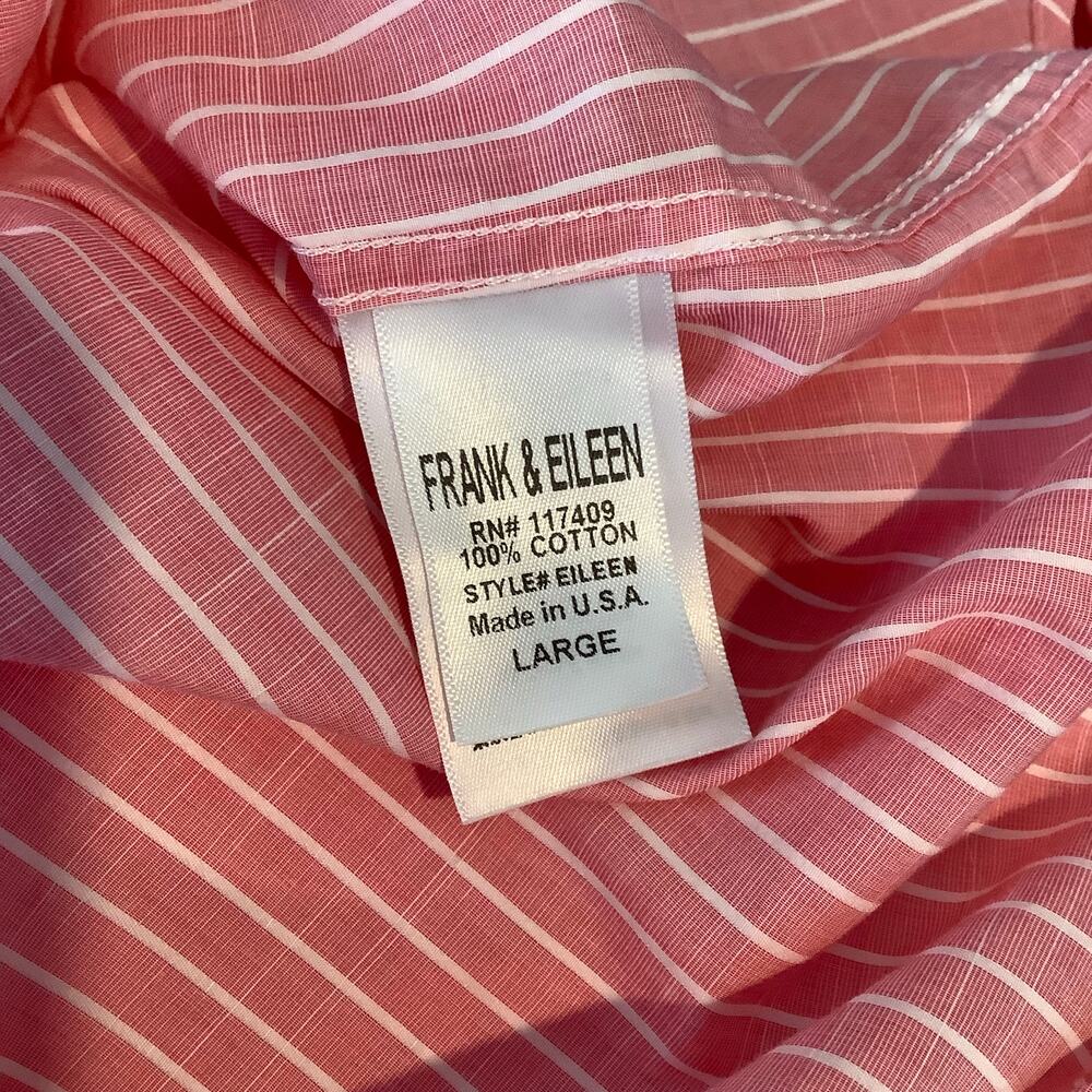 Frank & Eileen Pink White Striped Eileen Button Up Shirt Top Large - Picture 7 of 8